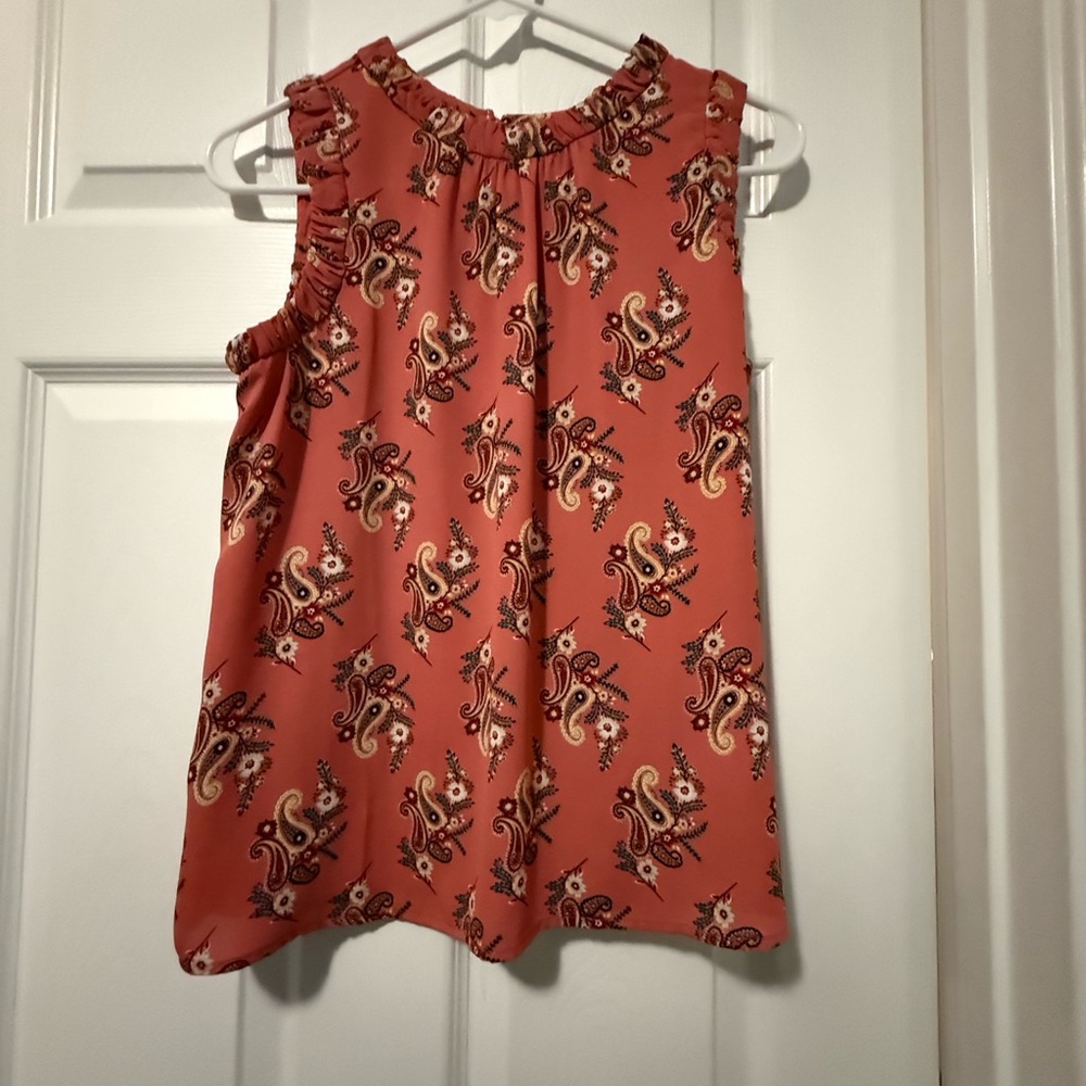 LOFT Coral Paisley Ruffle Blouse